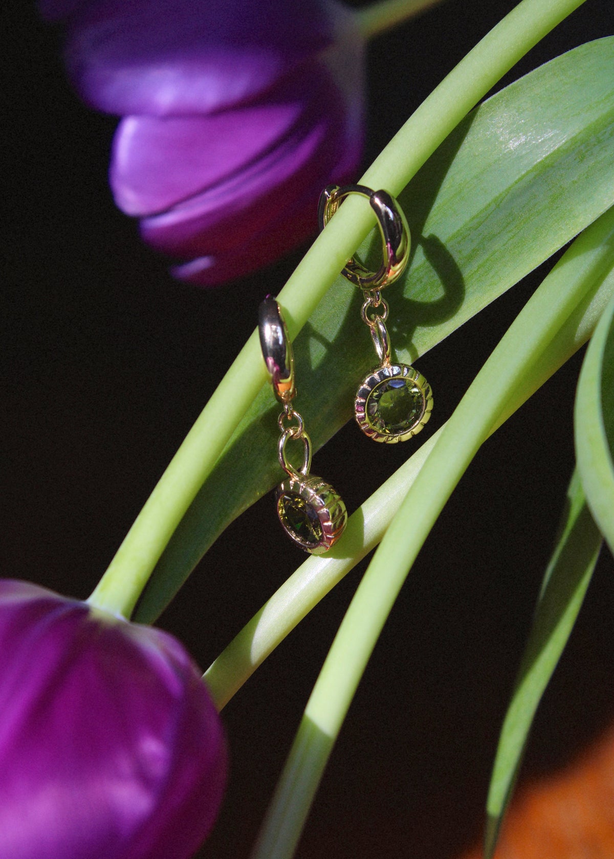 The Peridot Bezel Huggies